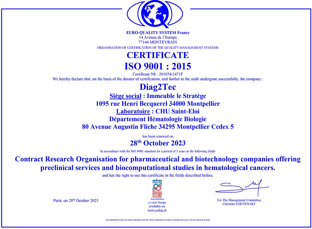 certification ISO 9001 Diag2Tec - 2023